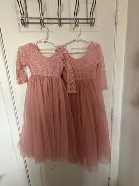 Girls' Dusty Rose Lace & Tulle Party Dress